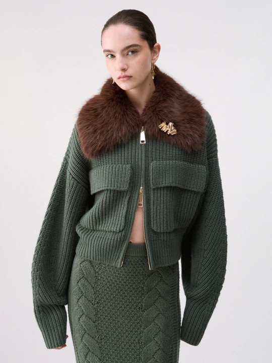 Zdjęcie produktu Liu Jo Wool Bomber Jacket With Teddy Collar Dark Green
