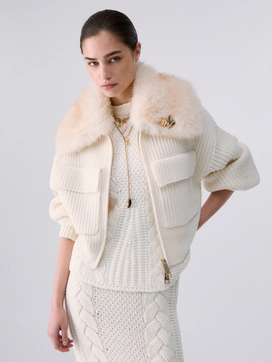 Zdjęcie produktu Liu Jo Wool Bomber Jacket With Teddy Collar White Wool