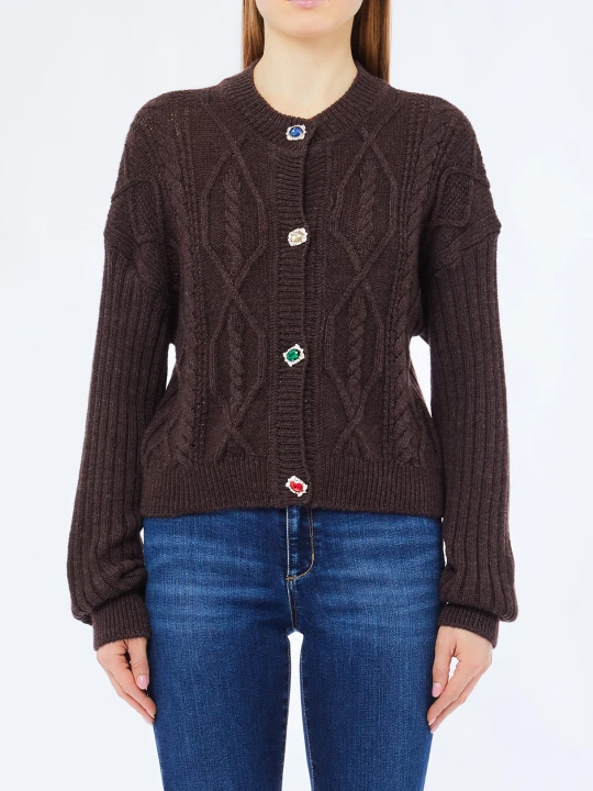 Zdjęcie produktu Liu Jo Wool Cardigan With Bejewelled Buttons Dark Chocolate