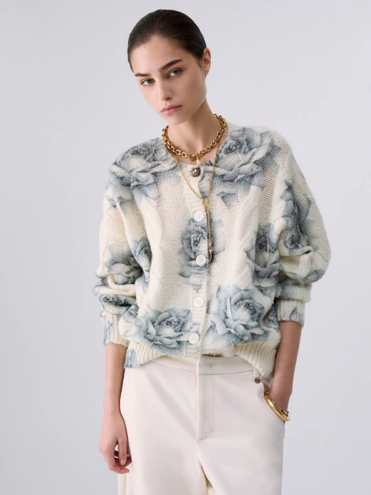 Zdjęcie produktu Liu Jo Wool Cardigan With Rose Print biały