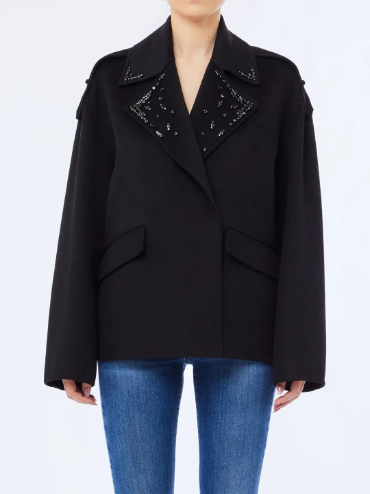 Zdjęcie produktu Liu Jo Wool Coat With Bejewelled Embroidery czarny