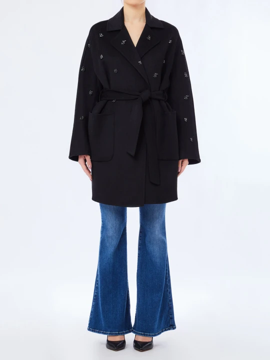 Zdjęcie produktu Liu Jo Wool Coat With Bejewelled Embroidery czarny