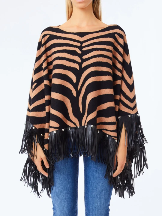 Zdjęcie produktu Liu Jo Zebra Stripe Poncho With Fringes Beige Zebra Print
