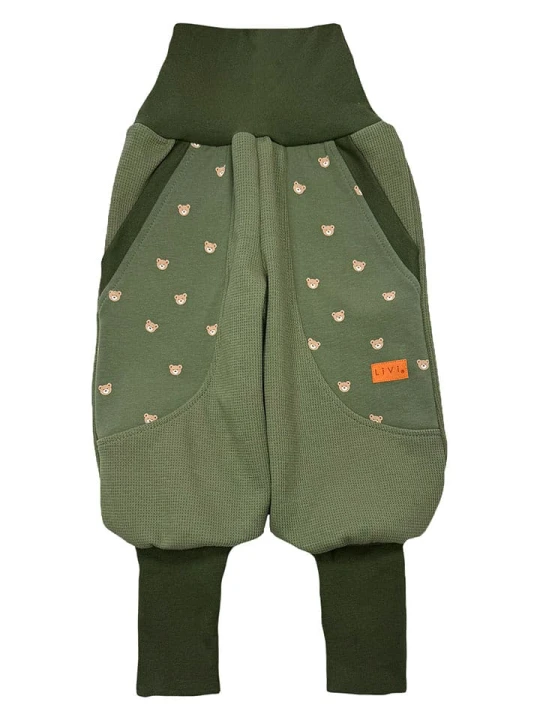 Zdjęcie produktu LiVi Spodnie "Waffeljersey Khaki Bear" w kolorze khaki rozmiar: 104 / 110