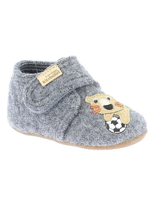 Zdjęcie produktu Living Kitzbühel Wełniane kapcie "Tiger & Football" w kolorze szarym rozmiar: 18