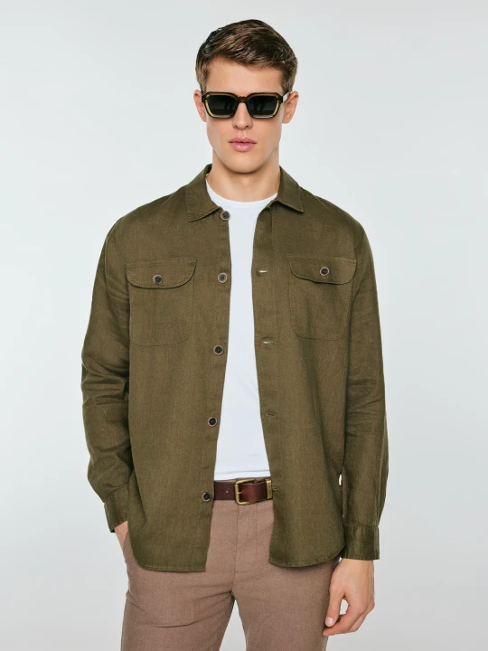 Zdjęcie produktu lniana koszula męska khaki workelin 303 Big Star ZIELONY