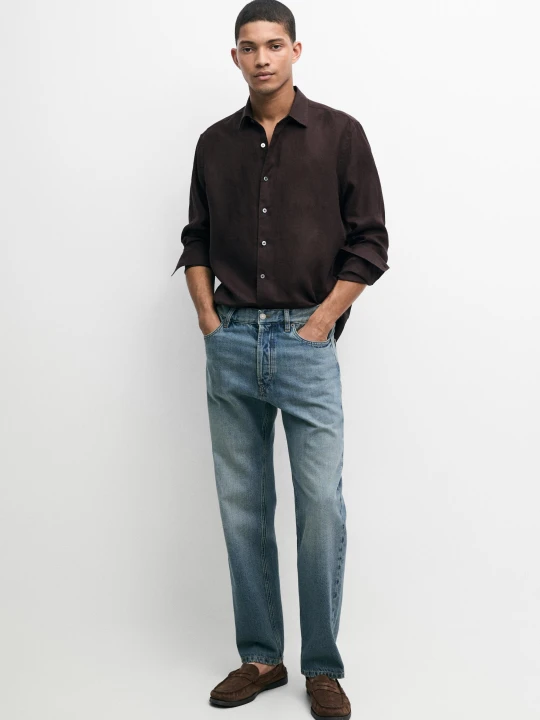 Zdjęcie produktu Lniana Koszula Regular Fit - Czekoladowy - Massimo Dutti - Male