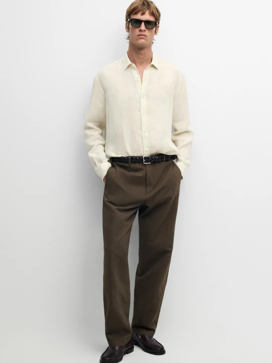 Zdjęcie produktu Lniana Koszula Regular Fit - Jasny Ecru - Massimo Dutti - Male