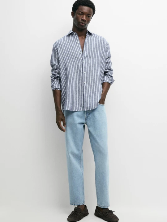 Zdjęcie produktu Lniana Koszula Regular Fit W Paski - Niebieski - Massimo Dutti - Male