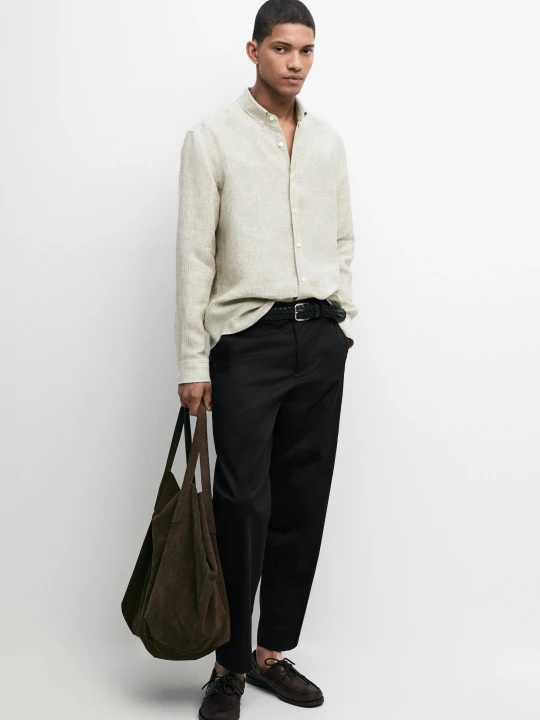 Zdjęcie produktu Lniana Koszula Regular Fit W Paski - Zielony - - Massimo Dutti - Male