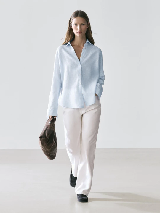 Zdjęcie produktu Lniana Koszula Regular Fit W Prążki - Błękitny - Massimo Dutti - Female