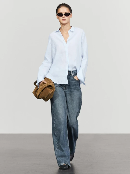 Zdjęcie produktu Lniana Koszula Regular Fit W Prążki - Błękitny - Massimo Dutti - Female