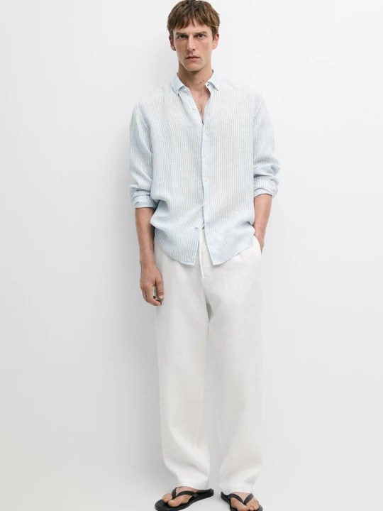 Zdjęcie produktu Lniana Koszula W Paski Regular Fit - Błękitny - Massimo Dutti - Male