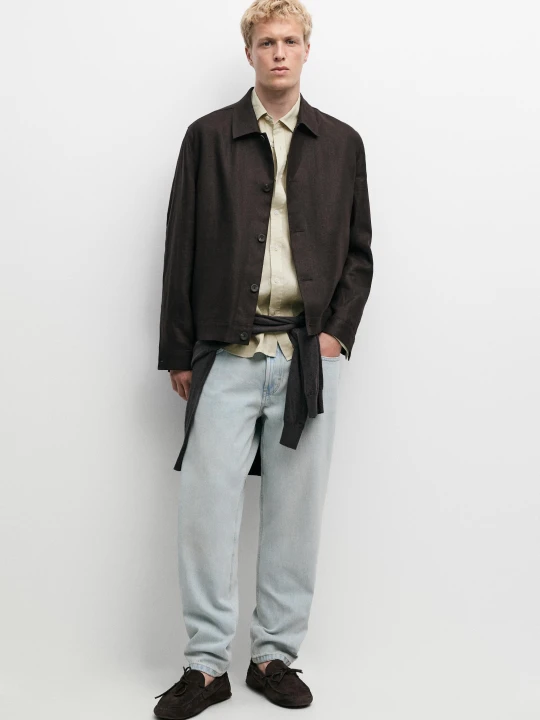 Zdjęcie produktu Lniana Koszula Wierzchnia Total Look - Brązowy - Massimo Dutti - Male