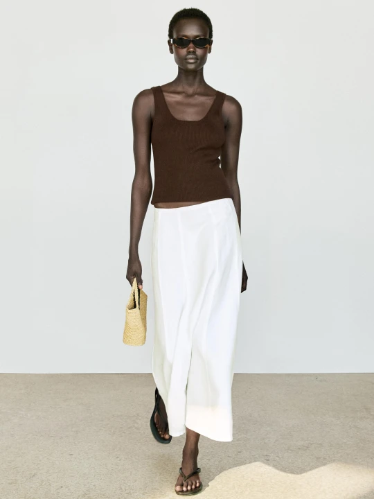Zdjęcie produktu Lniana Spódnica Midi Z Efektem Denimu - Biały Złamany - - Massimo Dutti - Female