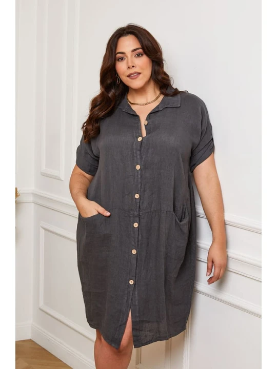 Zdjęcie produktu Plus Size Company Lniana sukienka "Claudine" w kolorze antracytowym rozmiar: 38