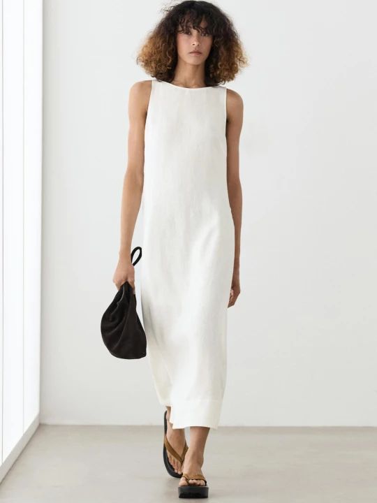 Zdjęcie produktu Lniana Sukienka Średniej Długości Z Dekoltem Halter - Biały - Massimo Dutti - Female