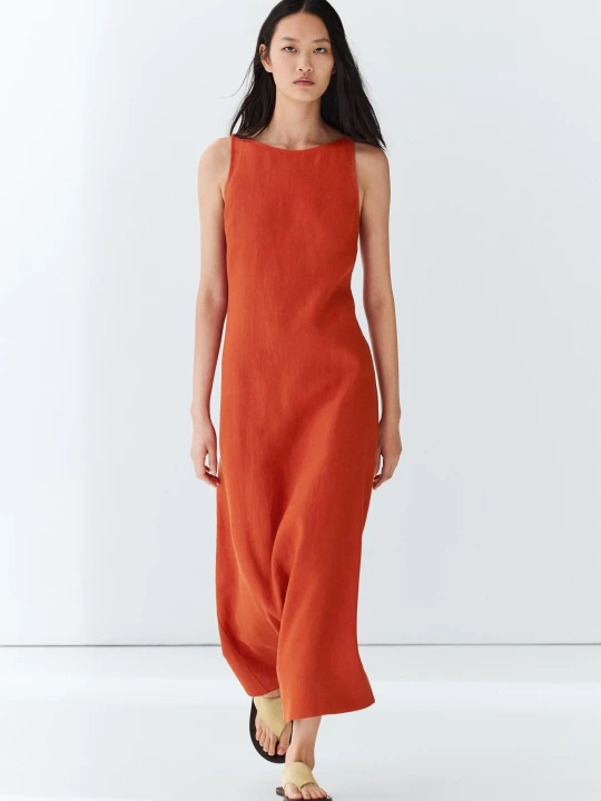 Zdjęcie produktu Lniana Sukienka Z Dekoltem Halter - Czerwony - Massimo Dutti - Female