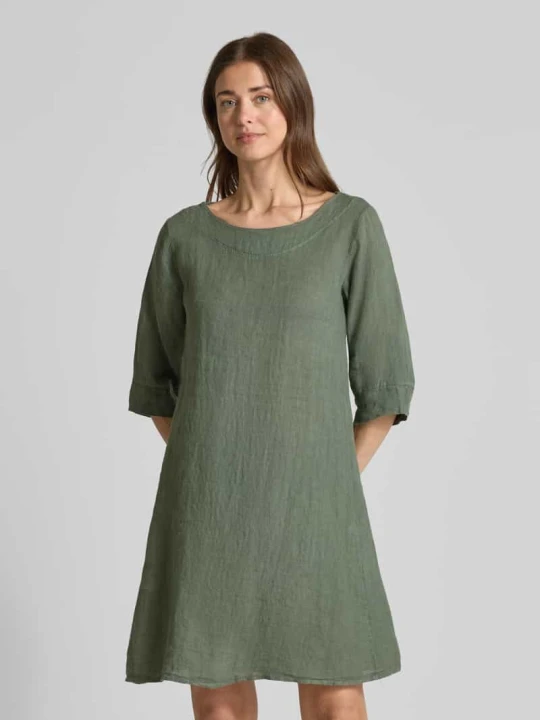 Zdjęcie produktu Lniana sukienka z okrągłym dekoltem model 'Le44tizia' ZABAIONE Khaki