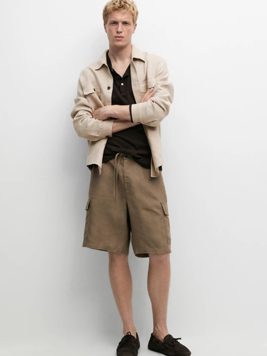 Zdjęcie produktu Lniane Bermudy Cargo - Khaki - Massimo Dutti - Male