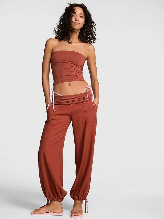 Zdjęcie produktu Lniane joggery z wywijanym pasem Victoria's Secret Brązowy
