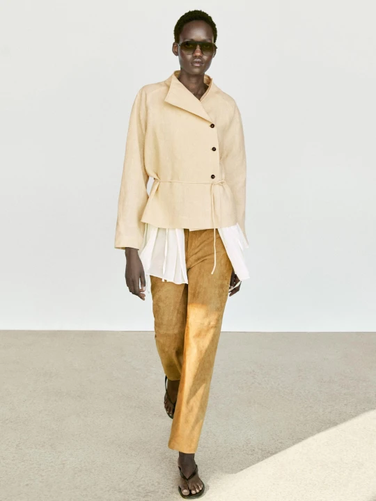 Zdjęcie produktu Lniane Kimono Z Guzikami I Wiązaniem - Szaroniebieski - - Massimo Dutti - Kobieta