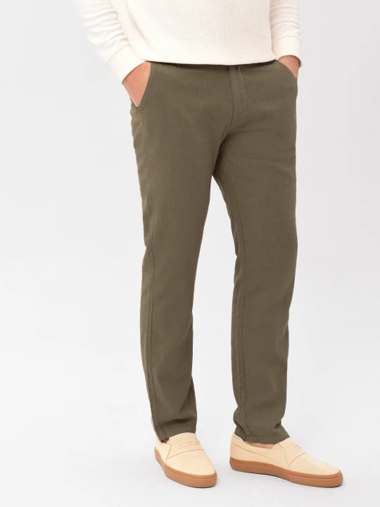 Zdjęcie produktu Lniane spodnie chino, Comfort Fit, R-LINN Volcano Brązowy