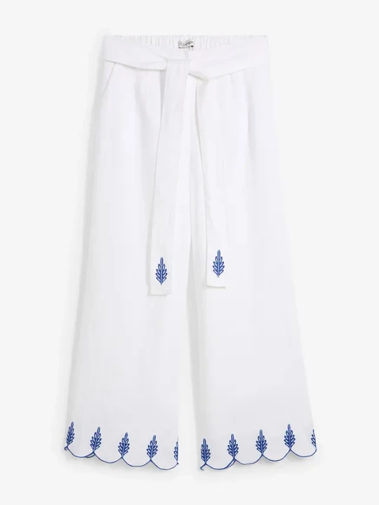 Zdjęcie produktu Lniane spodnie culotte z paskiem BonPrix biały