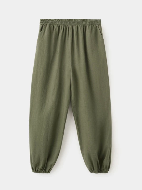 Zdjęcie produktu Lniane spodnie haremki khaki - Dzieci - lata - MANGO KIDS