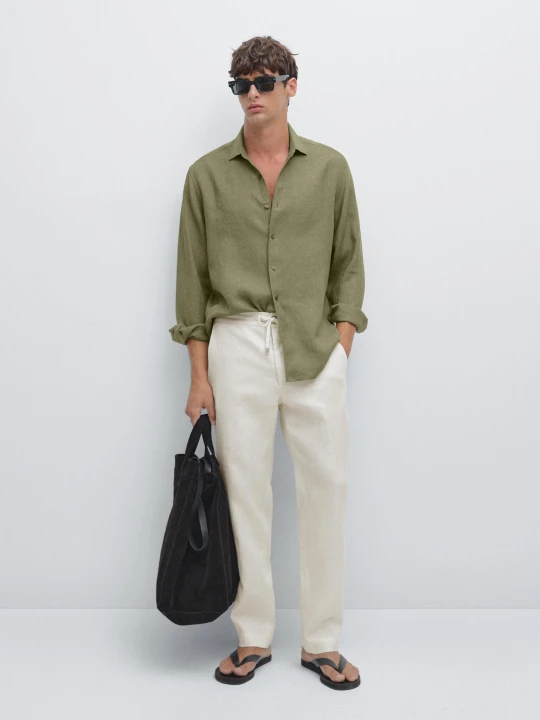 Zdjęcie produktu Lniane Spodnie Jogger - Piaskowy - - Massimo Dutti - Mężczyzna