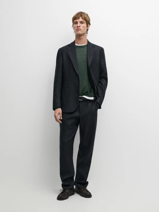 Zdjęcie produktu Lniane Spodnie Od Garnituru - Granatowy - - Massimo Dutti - Male