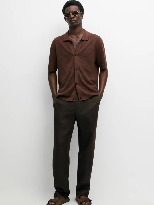 Zdjęcie produktu Lniane Spodnie Z Gumką W Pasie - Brązowy - Massimo Dutti - Male