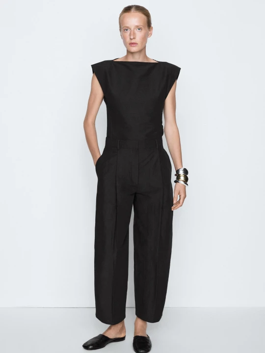 Zdjęcie produktu Lniane Spodnie Z Zakładkami – Studio - Czarny - Massimo Dutti - Female