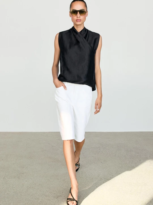 Zdjęcie produktu Lniany Top Kopertowy Bez Rękawów - Granatowy - Massimo Dutti - Female