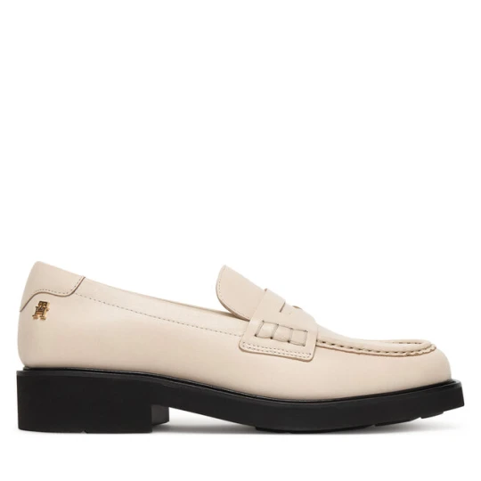 Zdjęcie produktu Loafersy Tommy Hilfiger Elettra Penny Leather FW0FW09360 Écru Kremowy