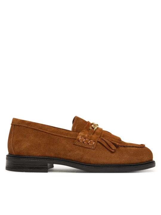 Zdjęcie produktu Loafersy Tommy Hilfiger Th Chain Fringe Suede Loafer FW0FW09918 Brązowy