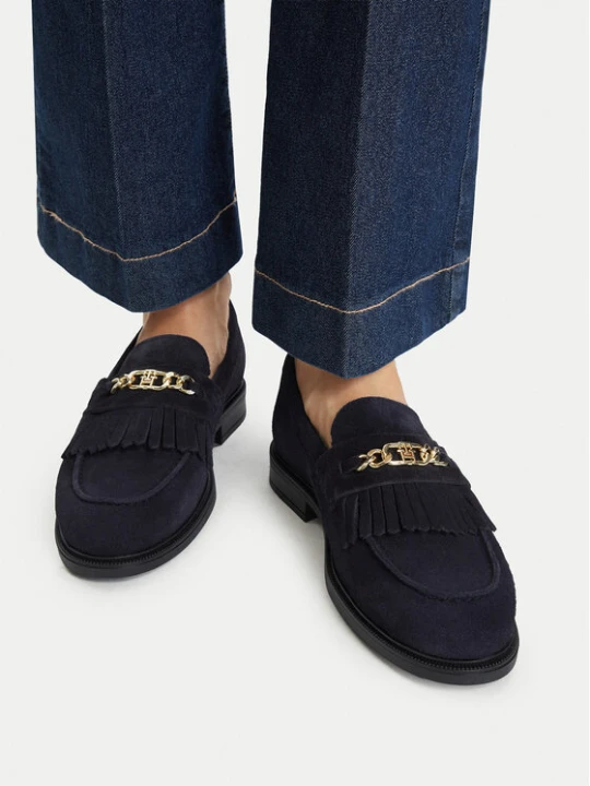 Zdjęcie produktu Loafersy Tommy Hilfiger Th Chain Fringe Suede Loafer FW0FW09918 Granatowy