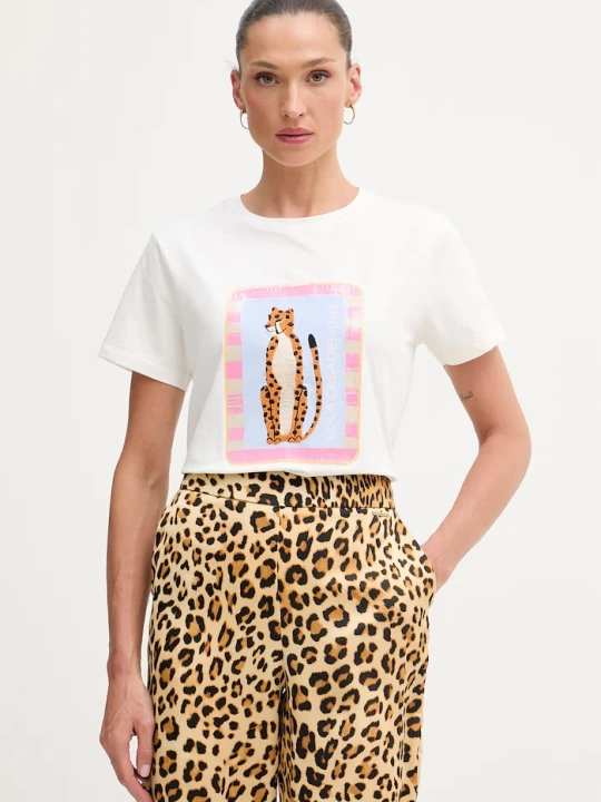 Zdjęcie produktu Lola Casademunt T-shirt damski bawełniany z elastanem beżowy