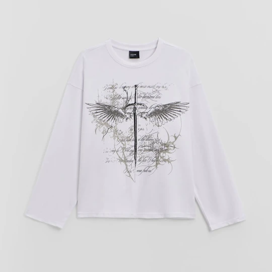 Zdjęcie produktu Long sleeve z gotyckim nadrukiem biały House