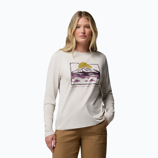 Zdjęcie produktu Longsleeve damski Columbia Parsons Point Graphic Tee dark stone heather / all terrain Beżowy