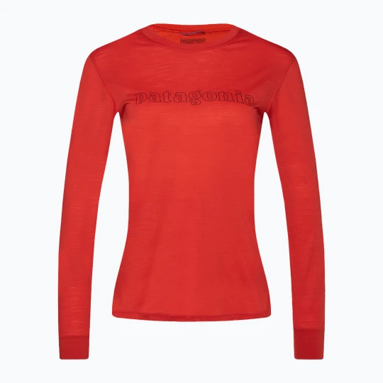Zdjęcie produktu Longsleeve damski Patagonia Cap Cool Merino Blend Graphic outline text logo/madder red