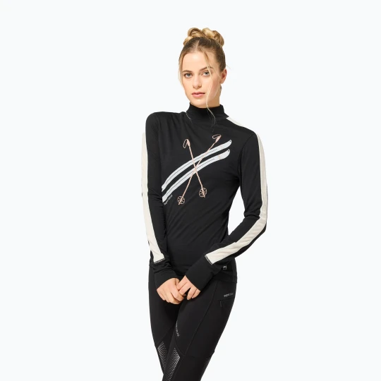 Zdjęcie produktu Longsleeve damski super.natural KryTeeede Col T-Neck Light jet black / white / mountain trail gl / white