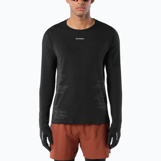 Zdjęcie produktu Longsleeve do biegania męski Salomon Sense Aero GFX Tee LS deep black / black beauty