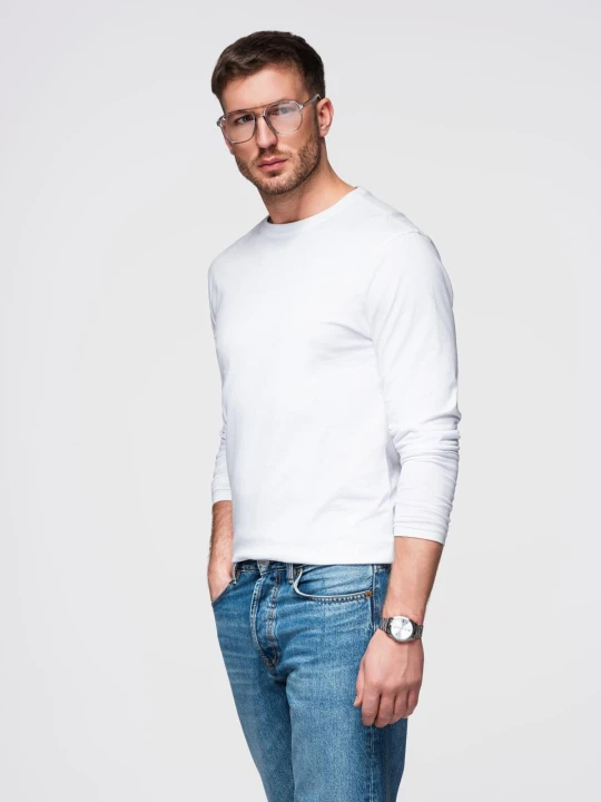 Zdjęcie produktu Longsleeve męski BASIC z okrągłym dekoltem - biały V4 Ombre Clothing