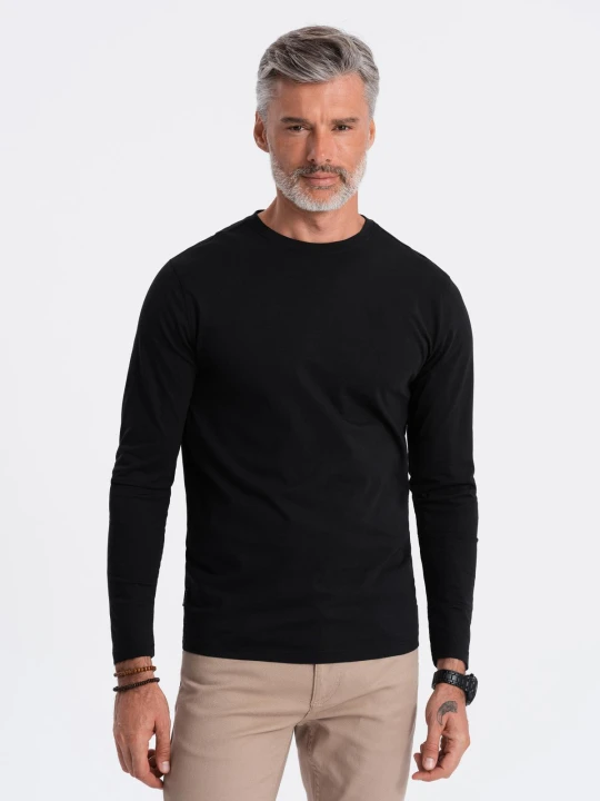 Zdjęcie produktu Longsleeve męski BASIC z okrągłym dekoltem - czarny V1 Ombre Clothing