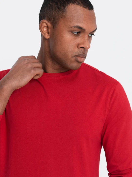 Zdjęcie produktu Longsleeve męski BASIC z okrągłym dekoltem - czerwony V5 - Rozmiar: L Ombre Clothing