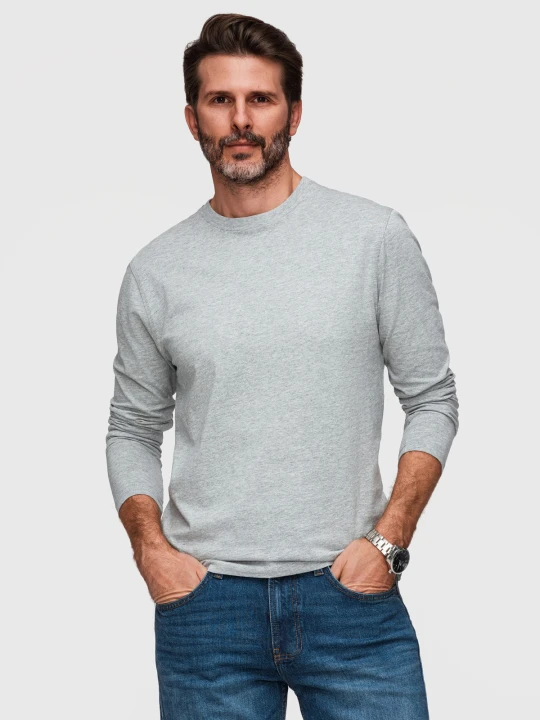 Zdjęcie produktu Longsleeve męski BASIC z okrągłym dekoltem - szary melanż V3 - Rozmiar: XL Ombre Clothing