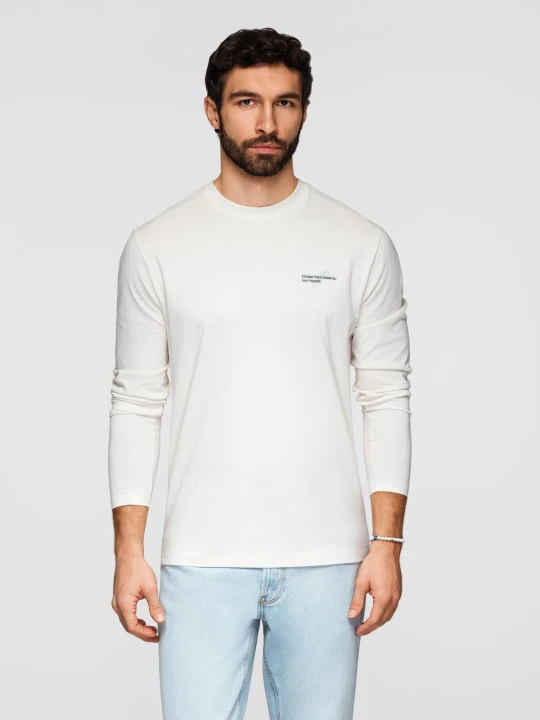 Zdjęcie produktu Longsleeve męski bawełniany z okrągłym dekoltem - biały V3 - Rozmiar: S Ombre Clothing