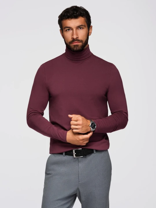 Zdjęcie produktu Longsleeve męski gładki z golfem - bordowy V6 Ombre Clothing
