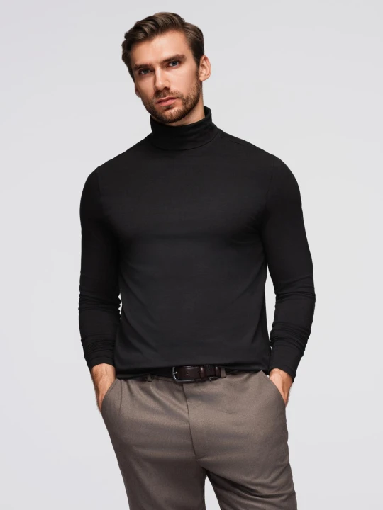 Zdjęcie produktu Longsleeve męski gładki z golfem - czarny V1 Ombre Clothing